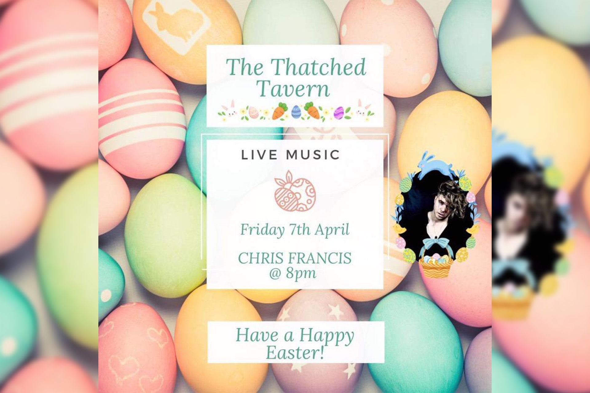 Live music performed by the amazing Chris Francis at The Thatched Tavern Pub in Honeybourne - Friday 7th April from 8.00pm.